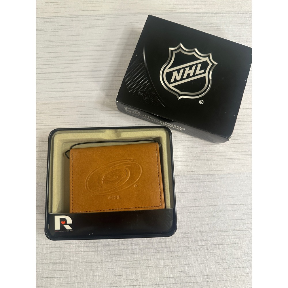 NHL Carolina Hurricanes Tan Leather Bifold Wallet Rico Industries STR8005 New